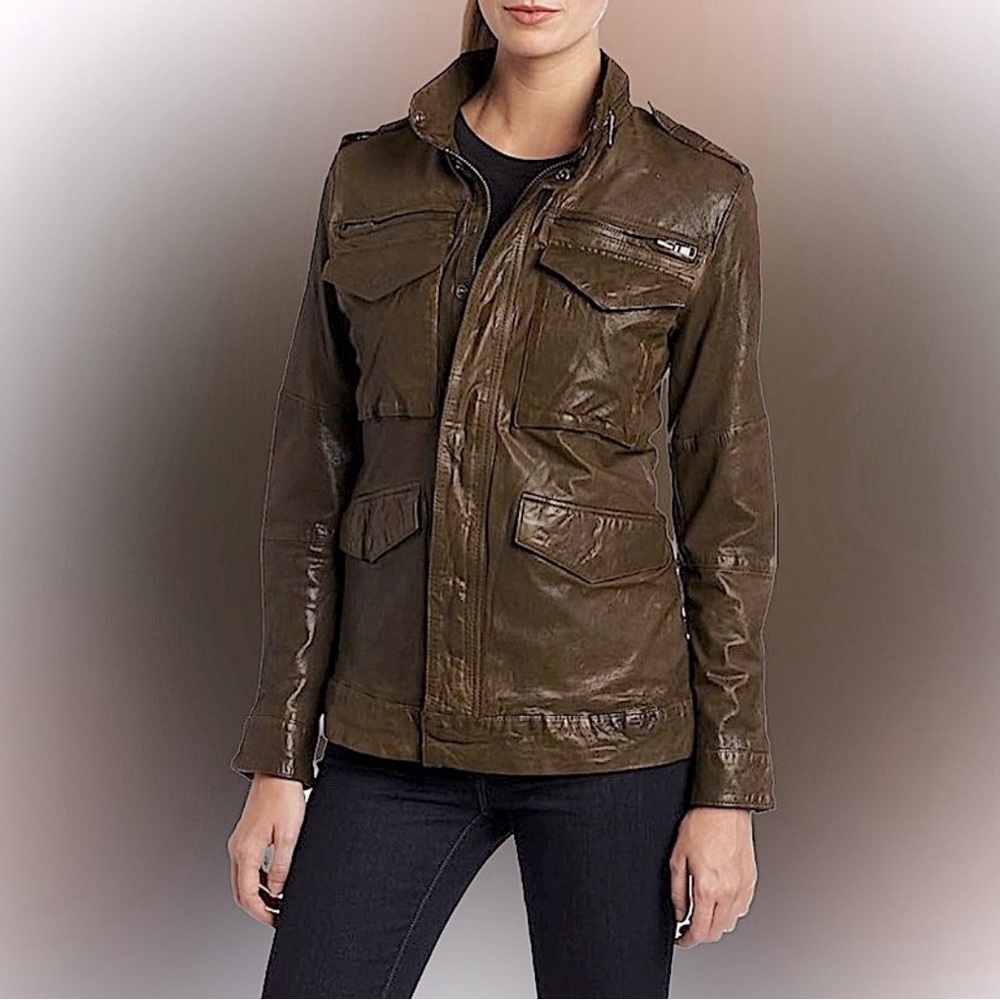 Joe’s Jeans Olive Leather Jacket SZ L